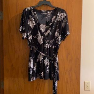 Black and grey floral babydoll top